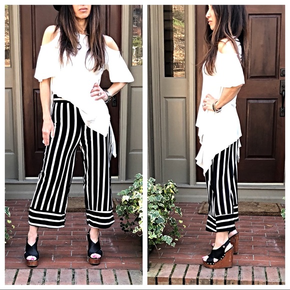 Pants Black And White Capri Striped Palazzo Poshmark